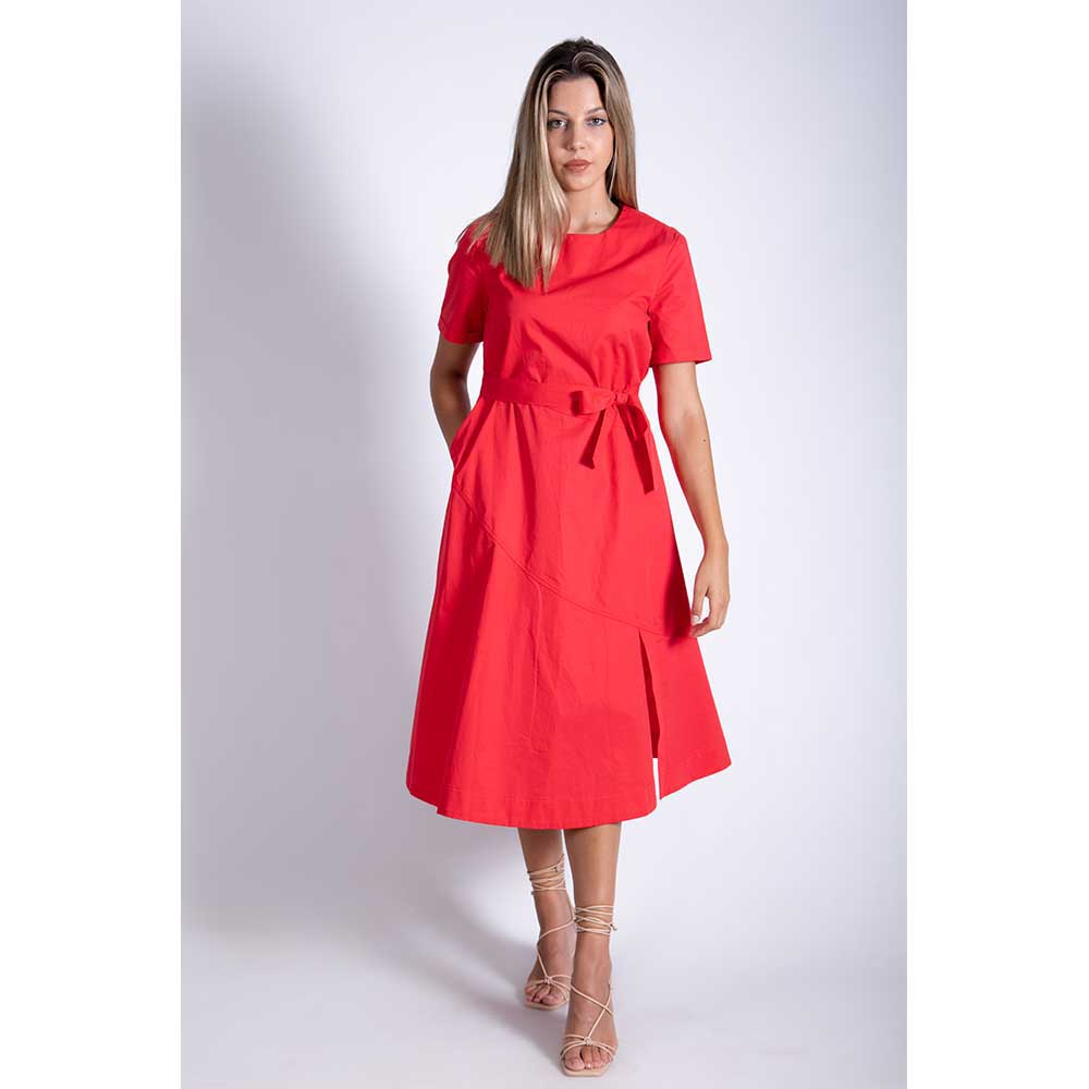 Women's-midi-red-dress,-Chic-&-Chic