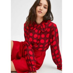 Women blouse with red polka dot print and bib collar, FA21SHE46/000056, Chic & Chic